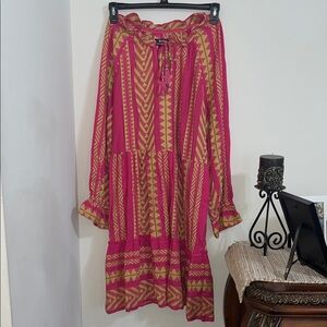 Anthropologie Pink and Yellow Geometric Dress